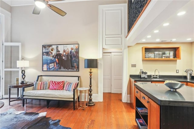 740 Esplanade Ave Unit 3, New Orleans, LA 70116 - living room featuring recessed lighting, a ceiling fan, and light wood-type flooring