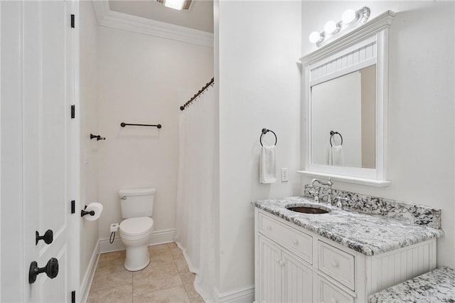 712 Stewart Ave, River Ridge, LA 70123 - bathroom with vanity, ornamental molding, curtained shower, and tile patterned flooring