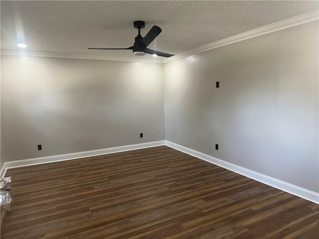 2012 S Sugar Ridge Rd, La Place, LA 70068 - spare room with ceiling fan, dark wood-style flooring, ornamental molding, and a textured ceiling