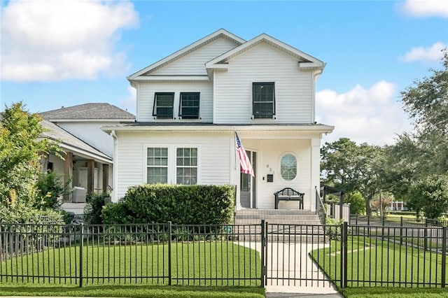 931 French St, New Orleans, LA 70124 - view of front of home with covered porch, a fenced front yard, and a gate