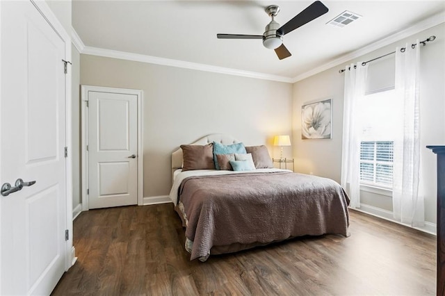 931 French St, New Orleans, LA 70124 - bedroom with wood finished floors, ornamental molding, and a ceiling fan