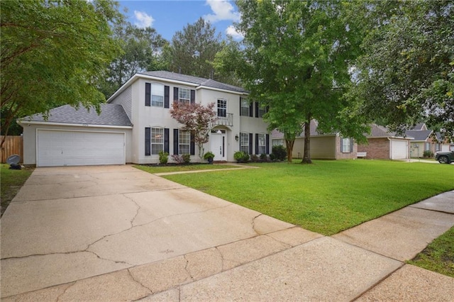 1125 Lori Dr, Slidell, LA 70461 - colonial-style house with a garage, driveway, stucco siding, and a shingled roof