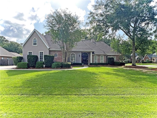 207 Hidden Springs Ln, Covington, LA 70433 - view of front of house featuring a front lawn, brick siding, and a chimney