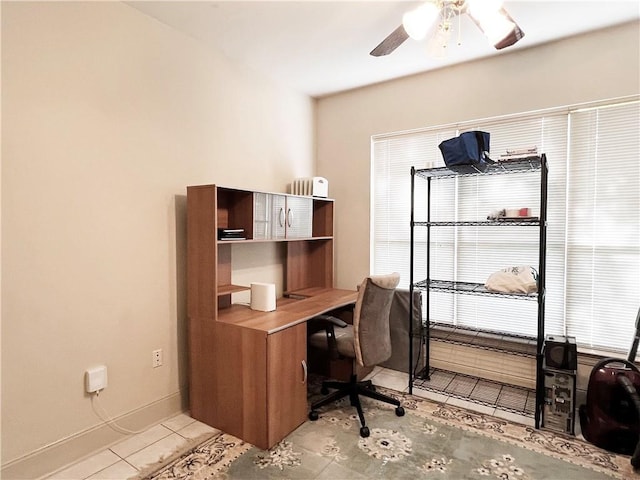 207 Hidden Springs Ln, Covington, LA 70433 - home office featuring light tile patterned flooring and ceiling fan