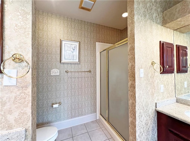 207 Hidden Springs Ln, Covington, LA 70433 - bathroom featuring vanity, a shower stall, and tile patterned floors