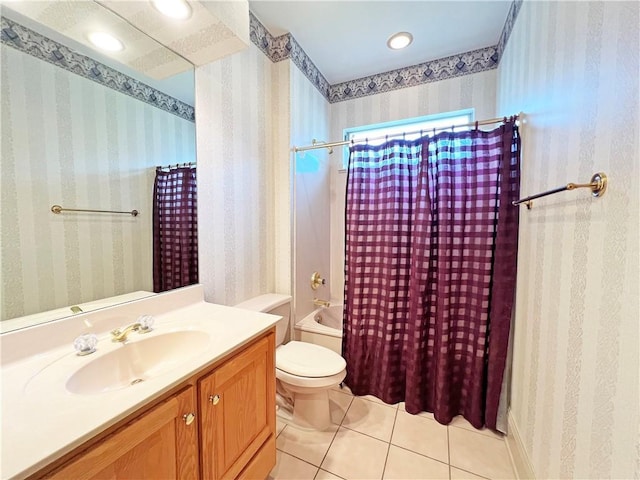 207 Hidden Springs Ln, Covington, LA 70433 - bathroom featuring shower / bath combination with curtain, vanity, tile patterned flooring, and recessed lighting