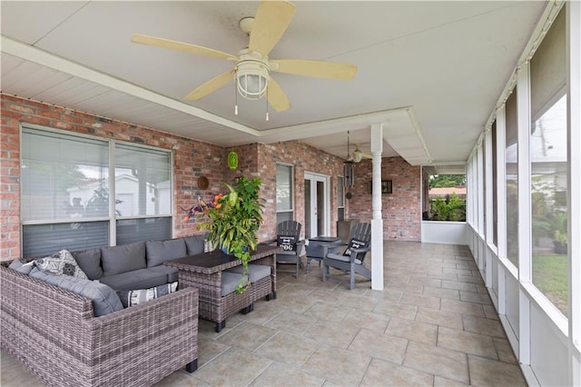 1 Platt St, Kenner, LA 70065 - sunroom featuring brick wall, outdoor lounge area, and a ceiling fan
