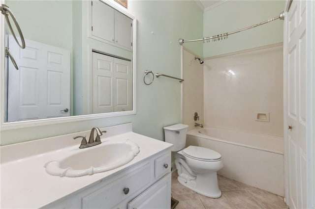 922 Lafayette St, Gretna, LA 70053 - full bathroom with vanity, tub / shower combination, tile patterned flooring, and ornamental molding