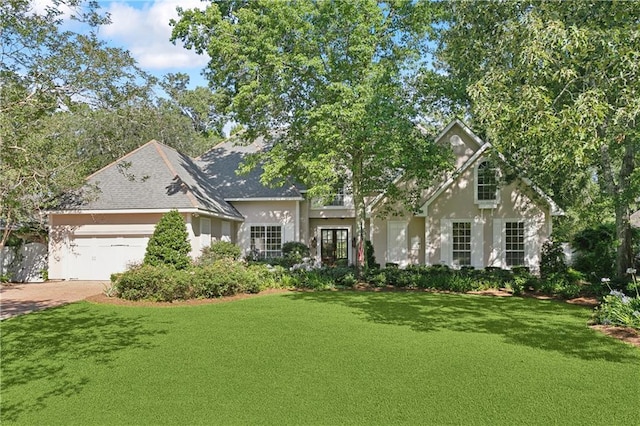104 Acadian Ln, Mandeville, LA 70471 - view of front of home with a front lawn, a garage, driveway, and stucco siding
