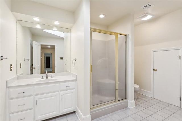 104 Acadian Ln, Mandeville, LA 70471 - full bath with vanity, a shower stall, tile patterned flooring, and recessed lighting