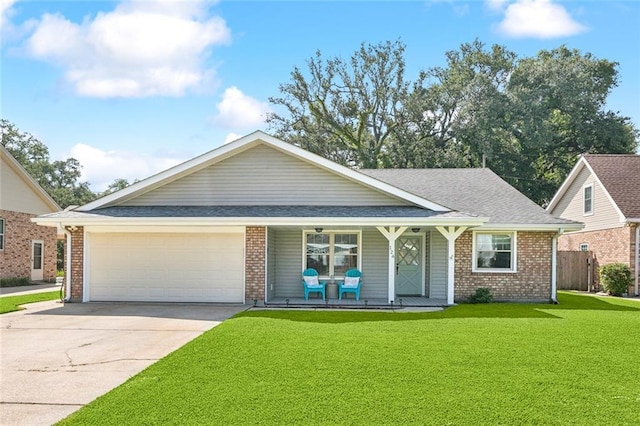 124 Brentwood Dr, Belle Chasse, LA 70037 - view of front of property with a porch, an attached garage, driveway, brick siding, and roof with shingles