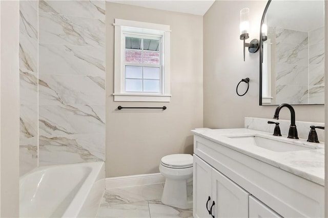 1424 Pecan Ave, Metairie, LA 70001 - full bathroom featuring marble look tile flooring, vanity, and shower / bathtub combination
