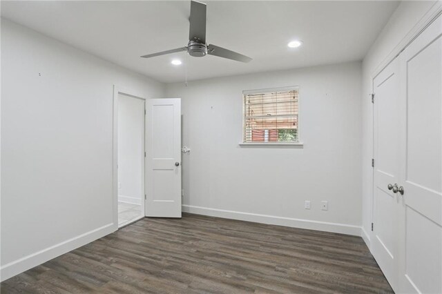 920 Hesper Ave, Metairie, LA 70005 - unfurnished bedroom with recessed lighting, wood finished floors, a ceiling fan, and a closet