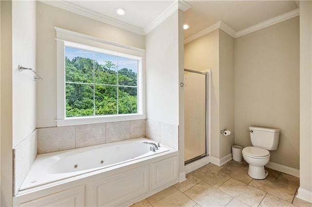 921 Carriage Way, Baton Rouge, LA 70808 - full bathroom with a jetted tub, a shower stall, crown molding, and recessed lighting