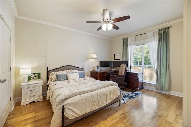 921 Carriage Way, Baton Rouge, LA 70808 - bedroom featuring ornamental molding, light wood finished floors, a desk, and ceiling fan