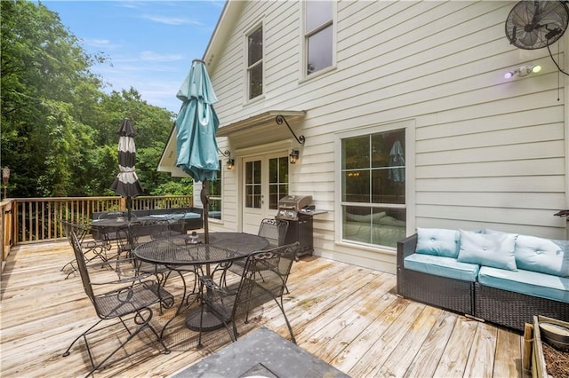 921 Carriage Way, Baton Rouge, LA 70808 - wooden terrace with outdoor dining space, grilling area, and an outdoor living space