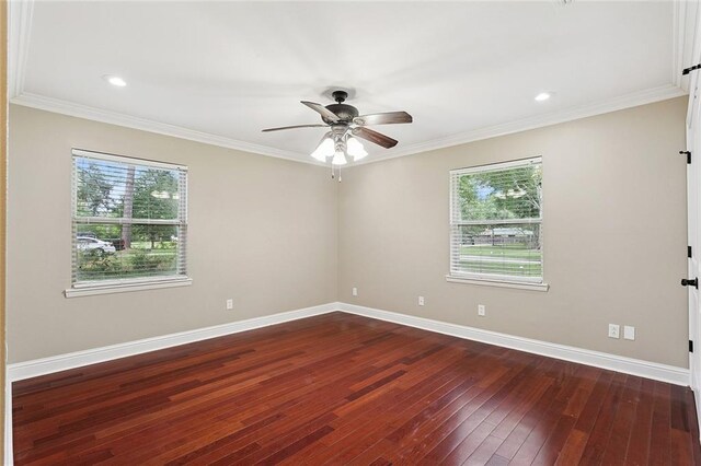11 Karen Dr, Covington, LA 70433 - unfurnished room with wood-type flooring, plenty of natural light, a ceiling fan, ornamental molding, and recessed lighting