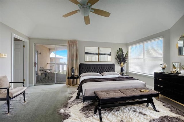 109 Topsl Dr Unit 109, Mandeville, LA 70448 - bedroom with access to outside, vaulted ceiling, carpet flooring, and a ceiling fan