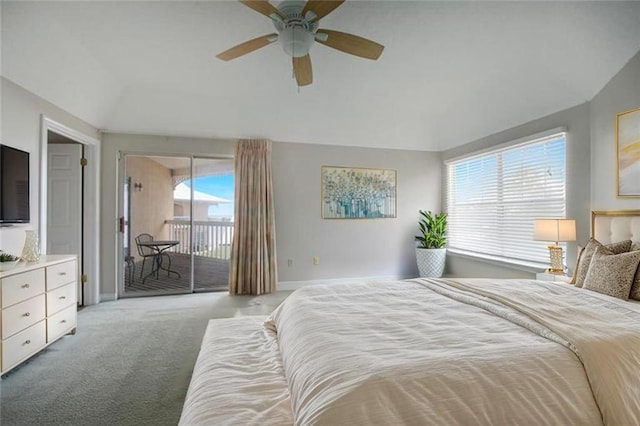 109 Topsl Dr Unit 109, Mandeville, LA 70448 - bedroom featuring access to exterior, lofted ceiling, carpet, and ceiling fan