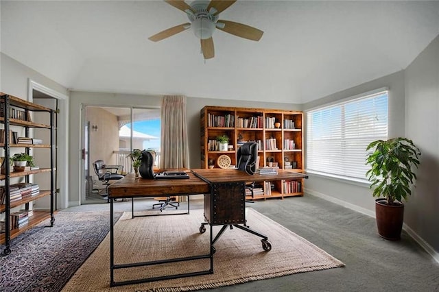 109 Topsl Dr Unit 109, Mandeville, LA 70448 - office featuring healthy amount of natural light, vaulted ceiling, a ceiling fan, and carpet flooring