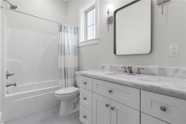 2028 Charles Dr, Chalmette, LA 70043 - bathroom with vanity, shower / tub combo with curtain, and tile patterned flooring