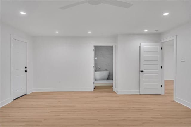 1208 Madison St, Metairie, LA 70001 - unfurnished bedroom featuring recessed lighting, light wood-type flooring, connected bathroom, and ceiling fan