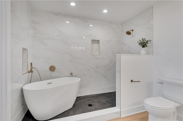1208 Madison St, Metairie, LA 70001 - full bath with walk in shower, a freestanding tub, and recessed lighting