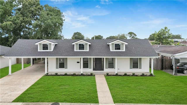 1208 Madison St, Metairie, LA 70001 - cape cod-style house with driveway, roof with shingles, a carport, and covered porch