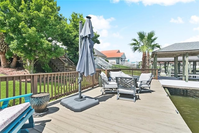 1410 Royal Palm Dr, Slidell, LA 70458 - deck featuring stairs and a boat dock