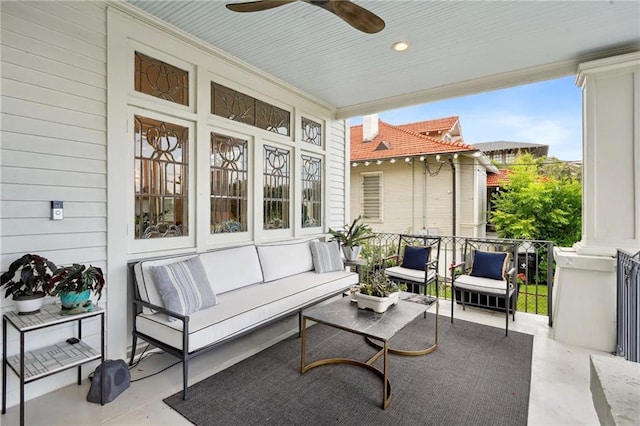 1455 Moss St, New Orleans, LA 70119 - view of patio / terrace featuring an outdoor hangout area and ceiling fan