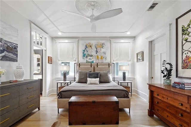 1455 Moss St, New Orleans, LA 70119 - bedroom featuring light wood finished floors, recessed lighting, and ceiling fan
