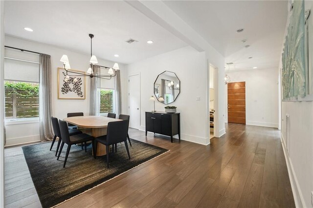 800 Ridgelake Dr, Metairie, LA 70001 - dining area with a chandelier, dark wood-style flooring, and recessed lighting