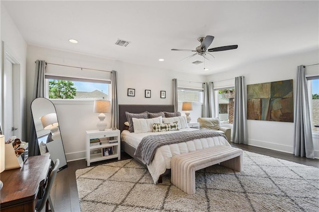 800 Ridgelake Dr, Metairie, LA 70001 - bedroom featuring multiple windows, wood finished floors, ceiling fan, and recessed lighting