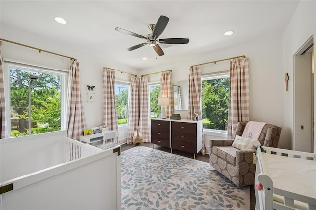 800 Ridgelake Dr, Metairie, LA 70001 - bedroom featuring multiple windows, recessed lighting, and a ceiling fan