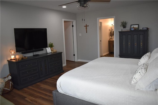 14 Platt St, Kenner, LA 70065 - bedroom featuring wood finished floors, recessed lighting, connected bathroom, and a ceiling fan