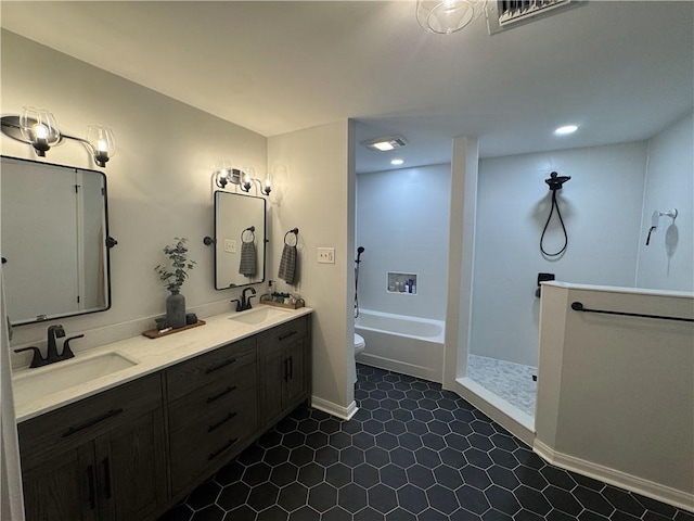 14 Platt St, Kenner, LA 70065 - full bath featuring a shower, double vanity, a bathtub, tile patterned floors, and recessed lighting