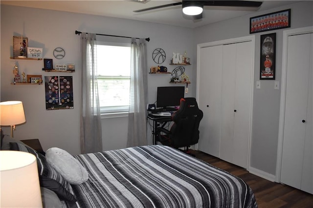 14 Platt St, Kenner, LA 70065 - bedroom with wood finished floors, a desk, a ceiling fan, and a closet