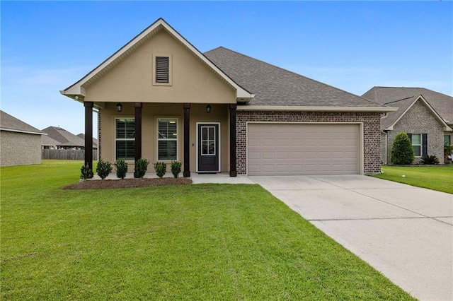 42016 Wood Ave, Ponchatoula, LA 70454 - view of front facade with a garage, driveway, a front yard, brick siding, and roof with shingles