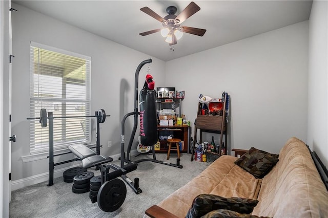 42016 Wood Ave, Ponchatoula, LA 70454 - exercise area featuring carpet, a ceiling fan, and plenty of natural light