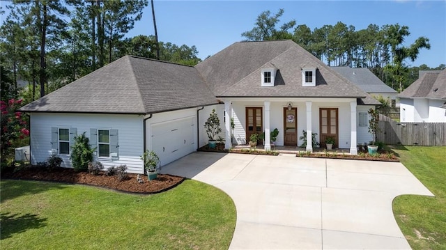 225 Chateau Papillon, Mandeville, LA 70471 - view of front facade featuring driveway, an attached garage, covered porch, and a shingled roof