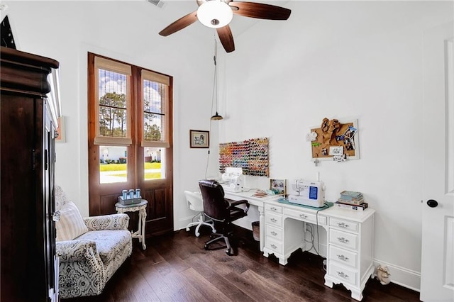 225 Chateau Papillon, Mandeville, LA 70471 - office featuring dark wood-style flooring and a ceiling fan
