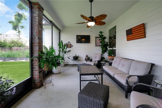 225 Chateau Papillon, Mandeville, LA 70471 - sunroom featuring an outdoor living space and a ceiling fan