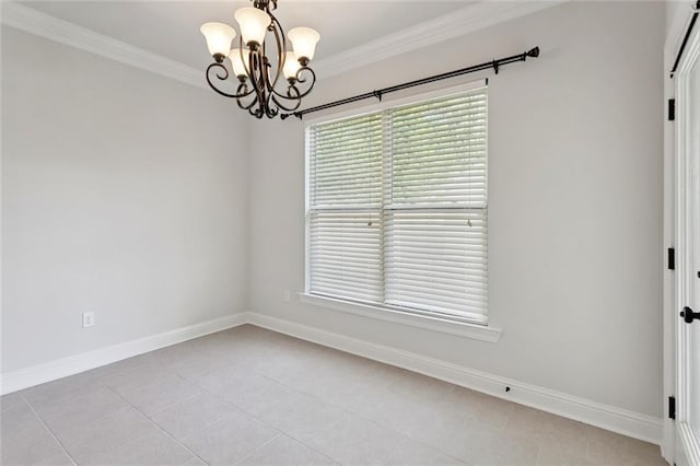 386 Knollwood Ln, Slidell, LA 70458 - empty room with a chandelier, ornamental molding, and light tile patterned flooring