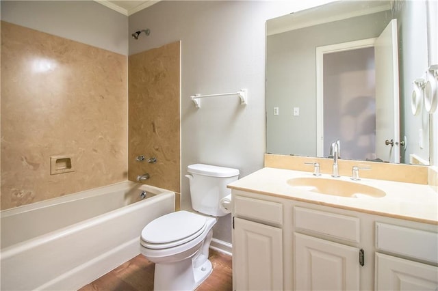 2137 Carmel Valley Dr, La Place, LA 70068 - full bathroom featuring ornamental molding, wood finished floors, vanity, and bathing tub / shower combination