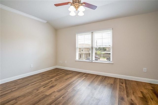 1404 Windsor St Unit 1A, La Place, LA 70068 - empty room featuring wood finished floors, a ceiling fan, lofted ceiling, and crown molding