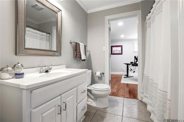 432 Emerald St, New Orleans, LA 70124 - bathroom featuring vanity, crown molding, and tile patterned floors