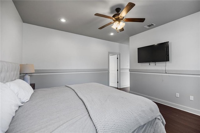 42467 Harlan Pl, Ponchatoula, LA 70454 - bedroom with dark wood-style floors, recessed lighting, and ceiling fan