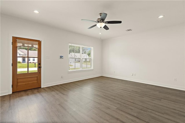 16205 Chandler Pl, Hammond, LA 70403 - unfurnished room with healthy amount of natural light, dark wood-style flooring, ceiling fan, and recessed lighting