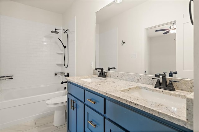 16205 Chandler Pl, Hammond, LA 70403 - full bath featuring double vanity, shower / bathtub combination, and a ceiling fan