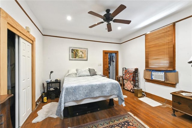1815 S White St, New Orleans, LA 70125 - bedroom with wood finished floors, recessed lighting, cooling unit, and a ceiling fan